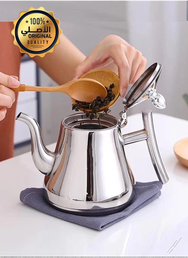 Generic Stylish Design Teapot, Stainless Steel, Silver Teapot with Filter Infuser, Teapot, Water Kettle, Stovetop Coffee for Home, Hotel, Restaurant Stainless 1.0L  - Image 1
