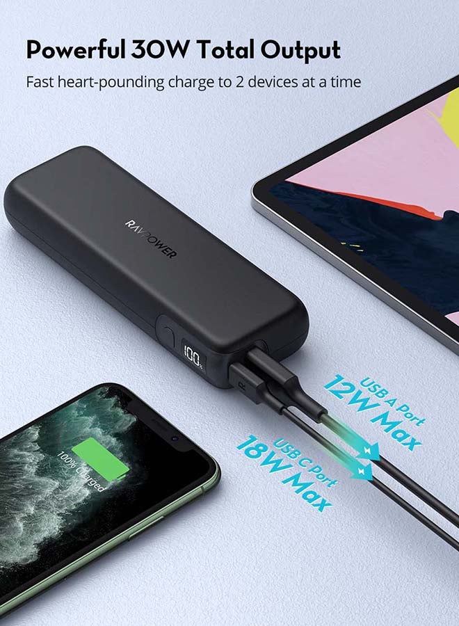 RAVPOWER 15000 mAh MFi Certified 2 Port Portable Power Bank With Charging Cable Black - Image 5