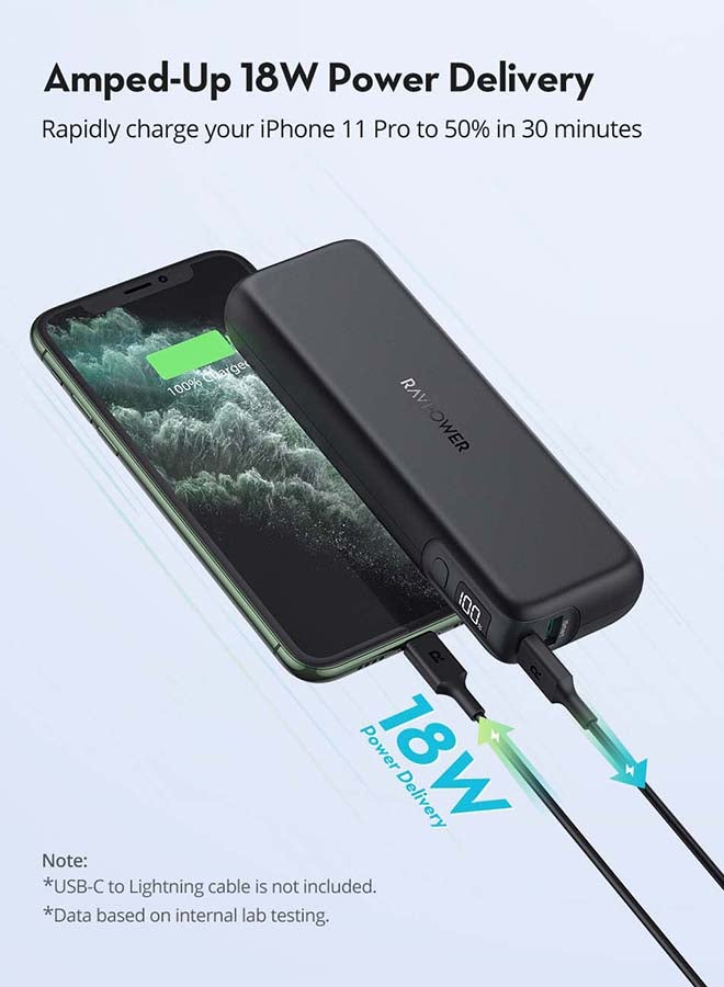 RAVPOWER 15000 mAh MFi Certified 2 Port Portable Power Bank With Charging Cable Black - Image 3