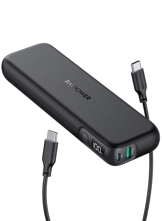 RAVPOWER 15000 mAh MFi Certified 2 Port Portable Power Bank With Charging Cable Black - Image 2