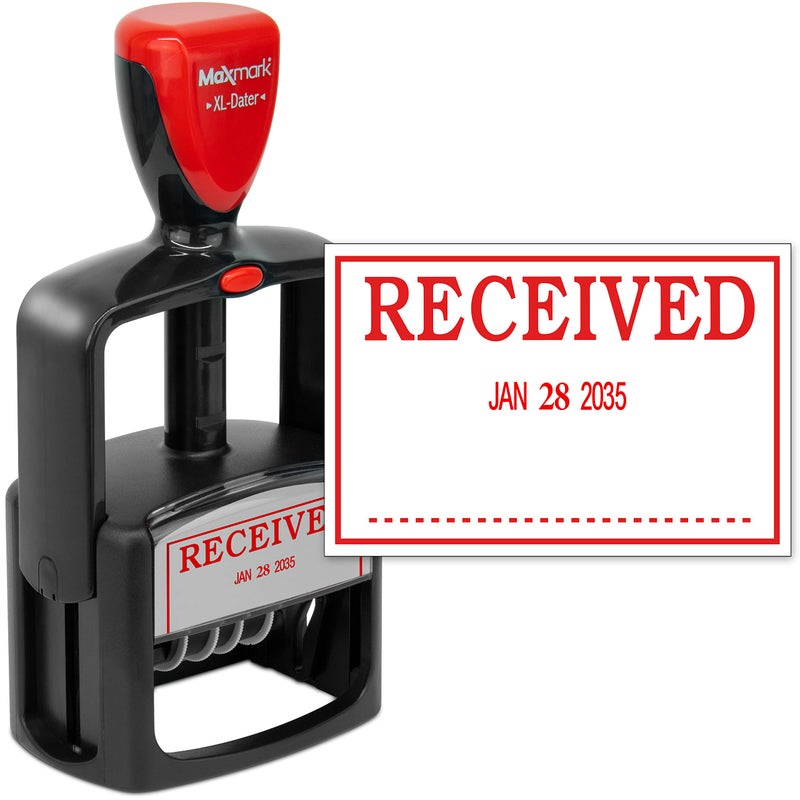 MaxMark Heavy Duty Style 3 Date Stamp with Received self Inking Stamp  Red Ink