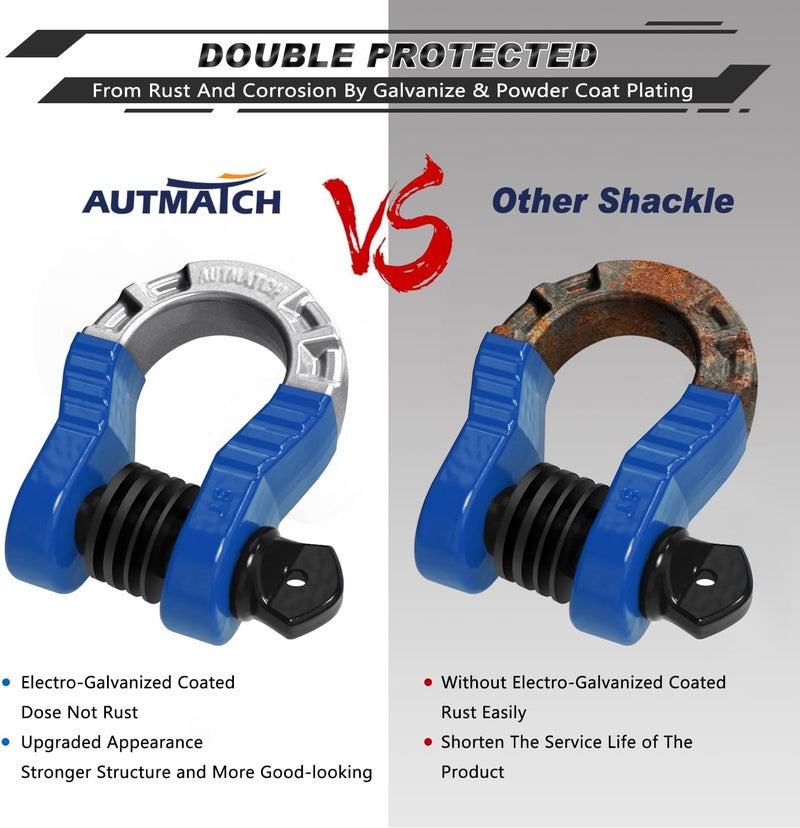 AUTMATCH D Ring Shackles 3/4" Mega Shackle (2 Pack) 68,000Ibs Break Strength - Heavy Duty Clevis Shackles with 7/8" Screw Pin and Isolator Washer for Tow Strap Winch Off Road Vehicle Recovery, Blue - Image 5