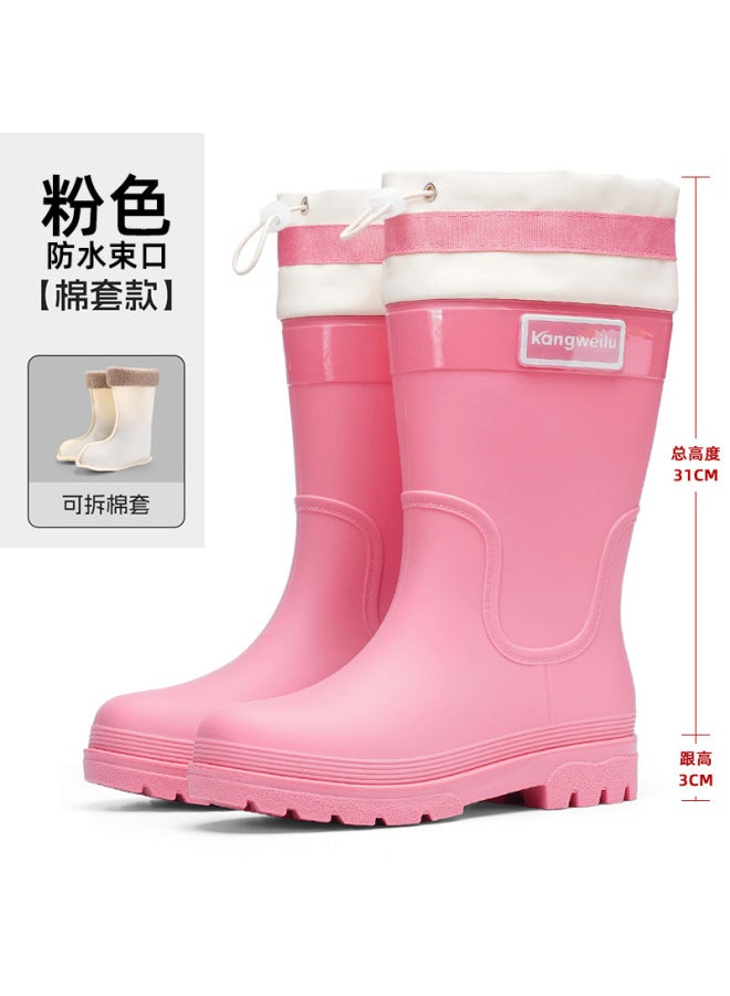 Style New Mid-calf Rain Boots For Women, Rubber Shoes For Outdoor Use, Non-slip Water Boots, Thick-soled Water Shoes, Fleece-lined Outdoor Rain Boots