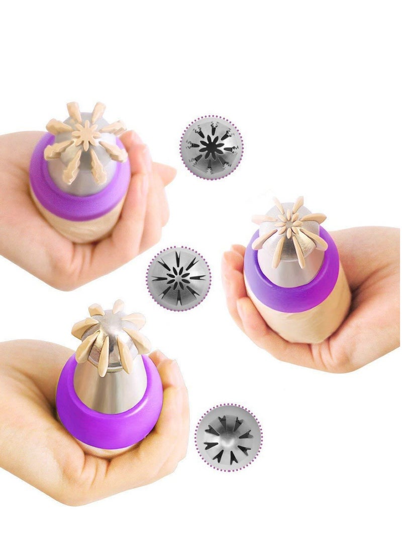 Cake Decorating Tips Kit,  7 Nozzles Flower Frosting Icing Tips Russian Ball Piping Tips, 1 Reusable Silicone Bag,1 Couplers, Set of 9  - Image 4