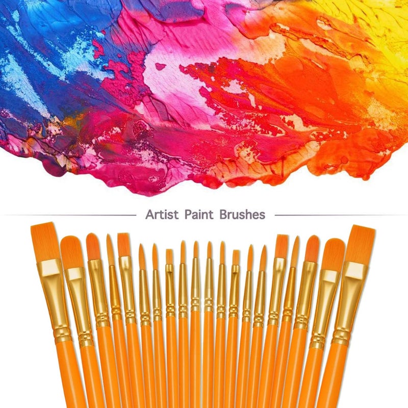 BOSOBO Paint Brushes Set, 2 Pack 20 Pcs Round Pointed Tip Paintbrushes Nylon Hair Artist Acrylic Paint Brushes for Acrylic Oil Watercolor, Face Nail Art, Miniature Detailing & Rock Painting, Orange - Image 2