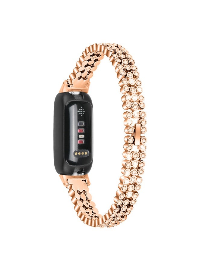 NIBEMINENT Metal Triple Row Beaded Rhinestone Band for Fitbit Inspire 3  - Image 2