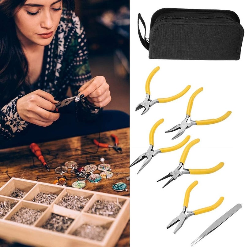 woobles 5 Professional Jewelry MakingTools Kit,Round Bent Nose Pliers Beading Making DIY Jewelry Making Supplies Kit for Adults and Beginners - Image 3