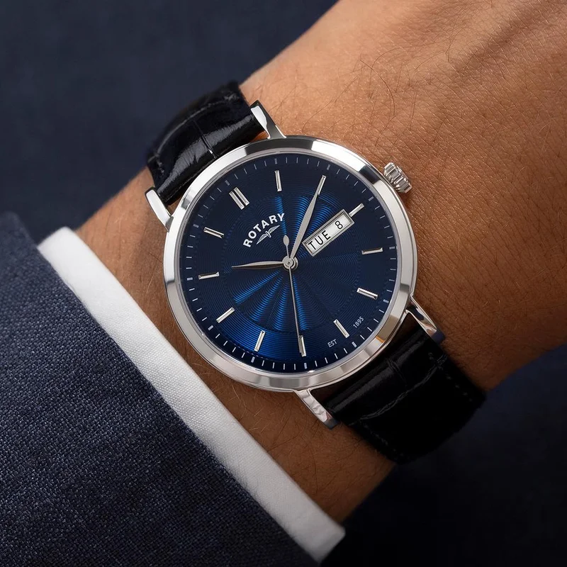 Rotary  Rotary Men's Heritage Blue Dial Stainless Steel Black Leather Strap Watch - GS05420/05 for Men | Best Price UAE