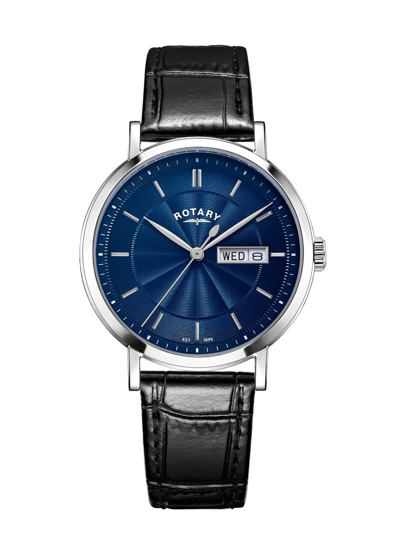 Rotary Men's Heritage Analogue Watch, 37 mm, Blue Dial, Black Leather Strap