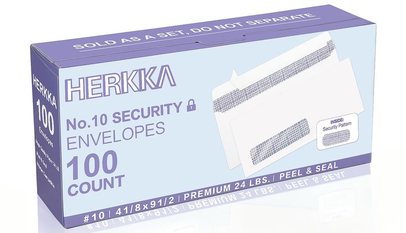 HERKKA 100 Pack #10 Single Left Window SELF Seal Security Envelopes, Designed for QuickBooks Invoices & Business Statements, Computer Printed Checks Peel and Seal Flap, Size 4-1/8 x 9-1/2 Inches, 24 LB - Image 1