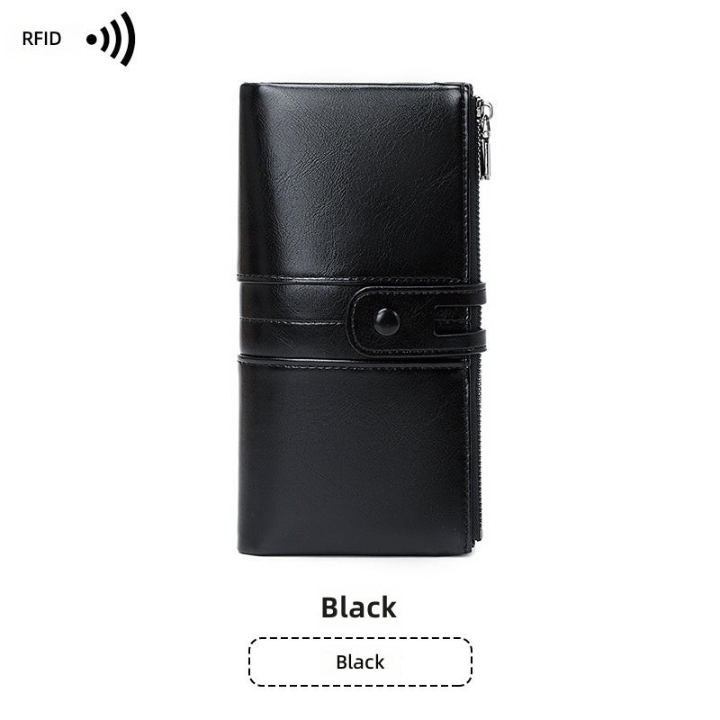 Brown PU Long Wallet with Stitching - Image 3