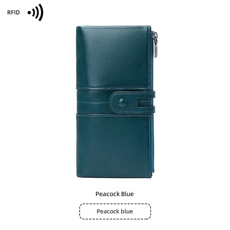 Brown PU Long Wallet with Stitching - Image 4