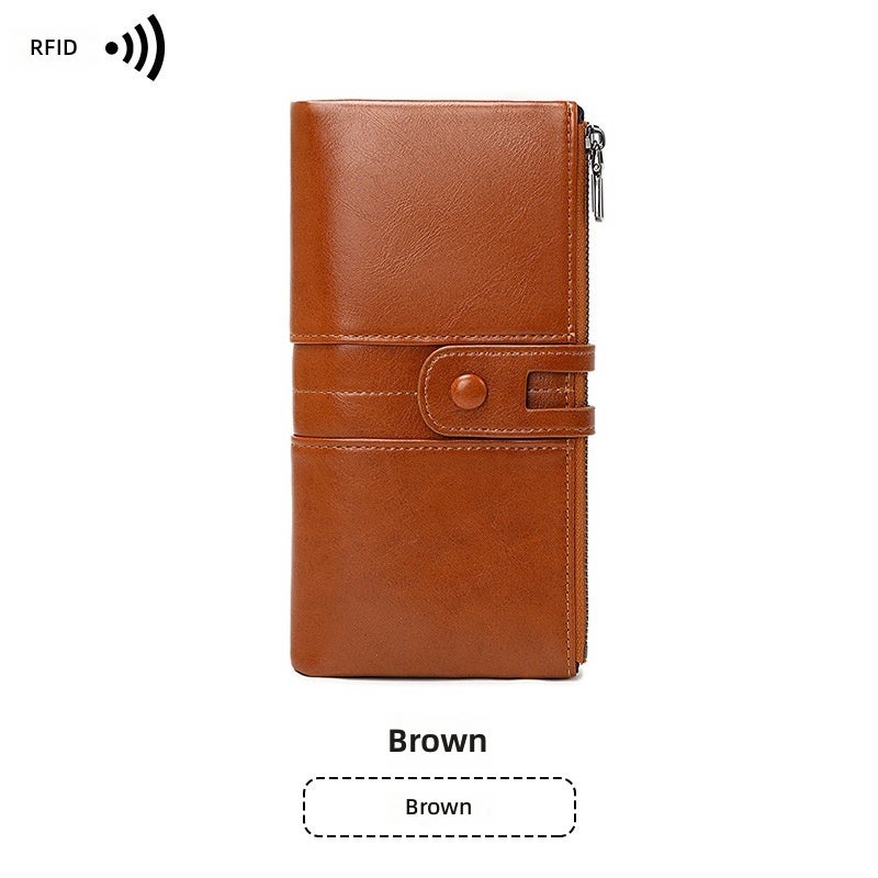 Brown PU Long Wallet with Stitching - Image 2