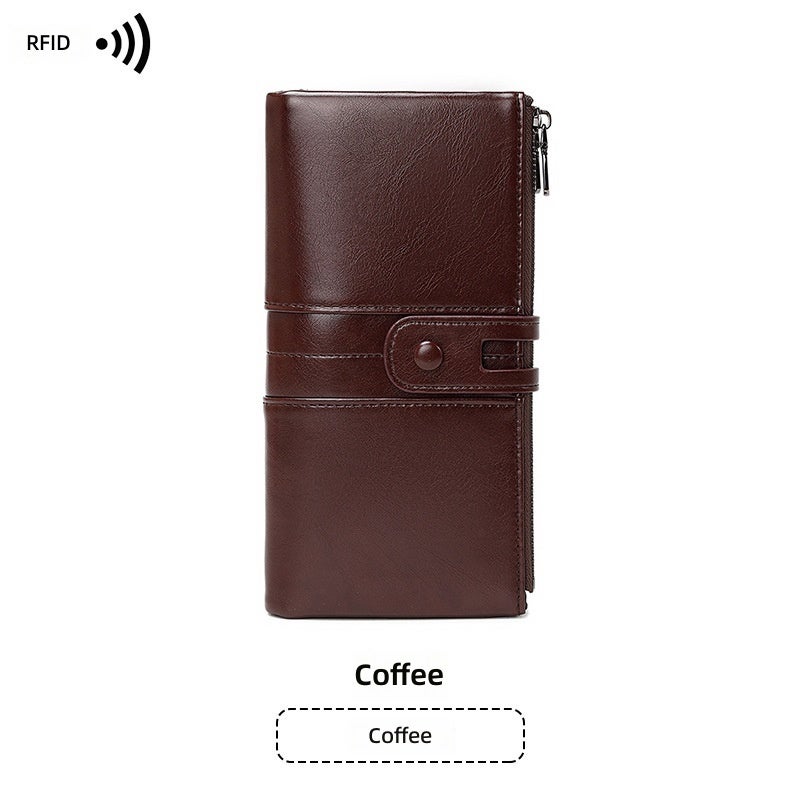 Brown PU Long Wallet with Stitching - Image 5