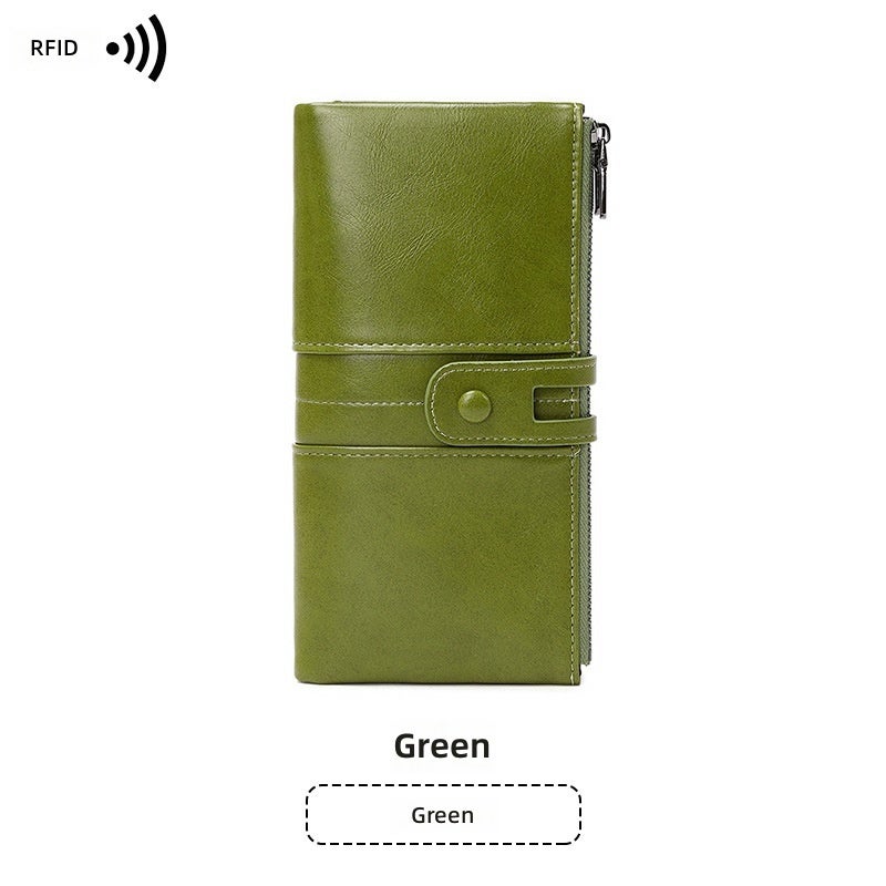 Brown PU Long Wallet with Stitching - Image 1
