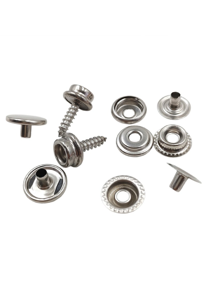 عام مجموعة من 80 قطعة من البراغي المصنوعة من الفولاذ المقاوم للصدأ، أدوات تركيب مشابك كبيرة بيضاء، ملاقط يدوية، أزرار للأشرعة، وكباسات معدنية للإغلاق. - Image 2