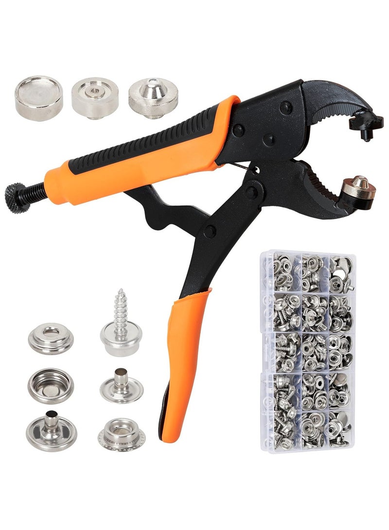 عام مجموعة من 80 قطعة من البراغي المصنوعة من الفولاذ المقاوم للصدأ، أدوات تركيب مشابك كبيرة بيضاء، ملاقط يدوية، أزرار للأشرعة، وكباسات معدنية للإغلاق. - Image 1