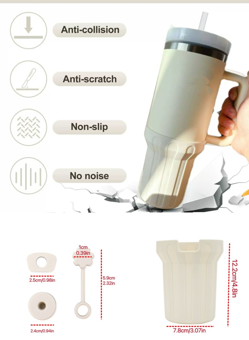 Stanley 4PCS (White) ,Stanley 40oz Silicone Accessories Set,Spill-Proof Stopper(1Pcs), Straw Lids Straw Topper(1Pcs), Silicone Boot(1Pcs),Water Bottle Higher Bumper Protection Cover(1Pcs) - Image 1