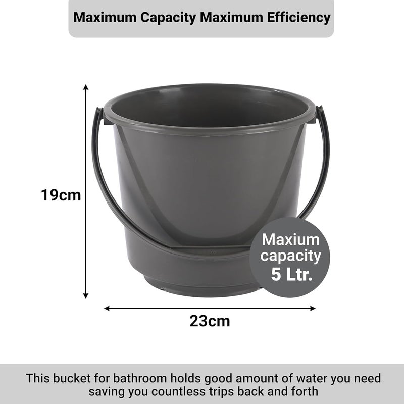 Kuber Industries Kuber Industries Pack of 2 Multi-Purpose 5 Litre Small Bucket for Mopping | Washing Balti for Bathroom & Toilet | Water Storage Container - Essential for Household Chores | Plain Grey  - Image 3