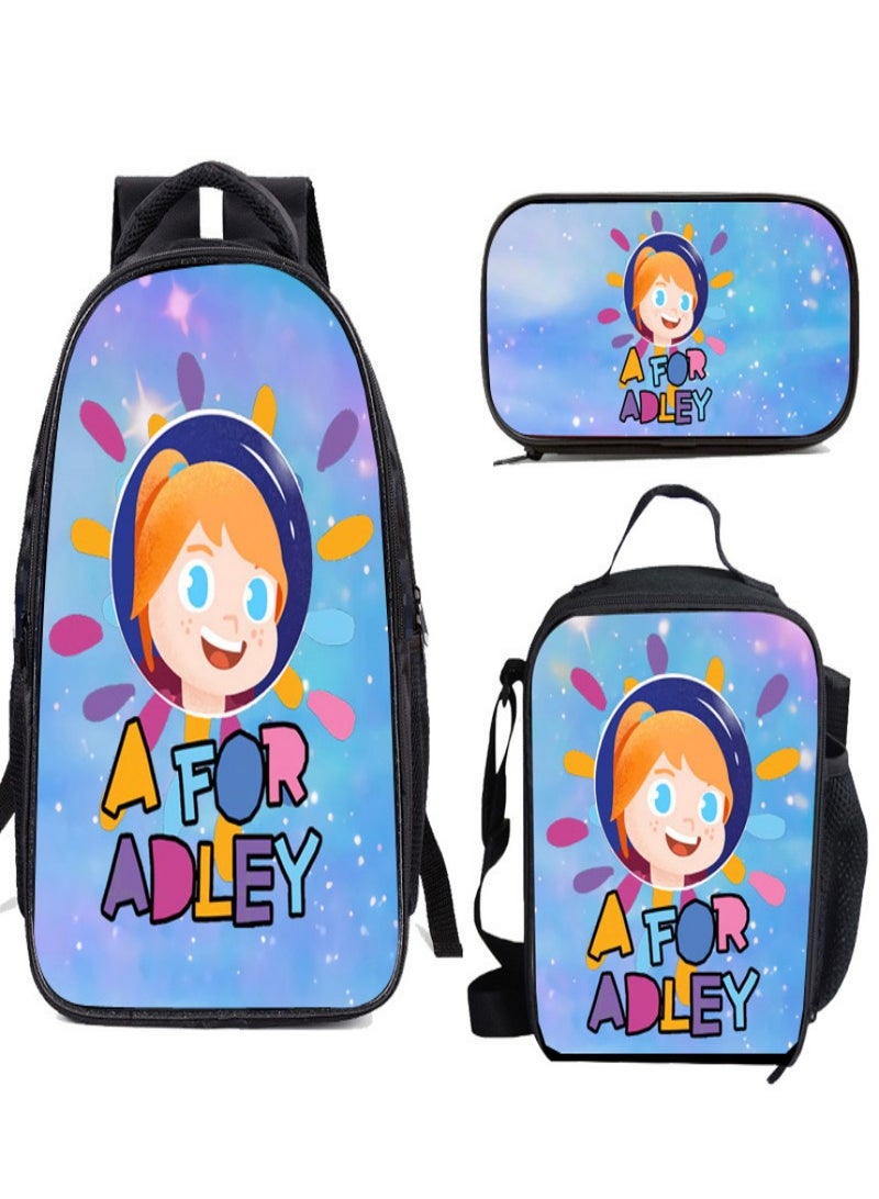 حقيبة ظهر للأطفال A FOR ADLEY حقيبة مدرسية لطلاب المراهقين مع صندوق غداء وحافظة أقلام 3 في 1 للأطفال