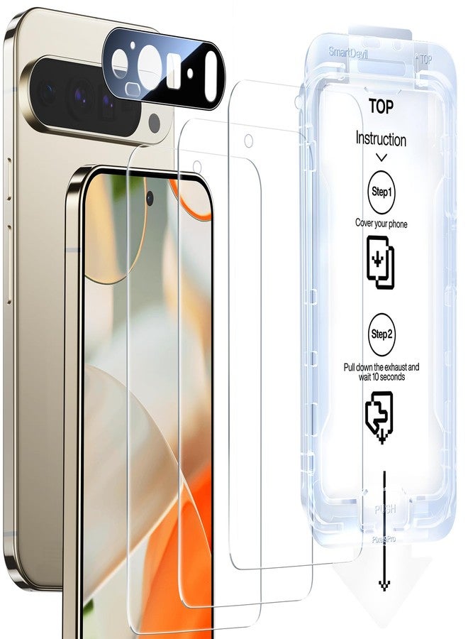 SMARTDEVIL [3+1 Pack Screen Protector For Google Pixel 9 Pro XL With Camera Lens Protector, FingerPrint Reader Compatible, Clear 9H Tempered Glass Film, Fast & Easy Installation, Alignment Frame - Image 1