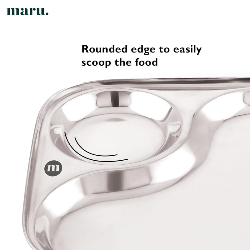 MARU Small Stainless Steel Snacks Plates with Compartments Set of 4 Durable Thali with 2in1 Compartment Section Ideal for Breakfast Snacks Small Meals - Image 4