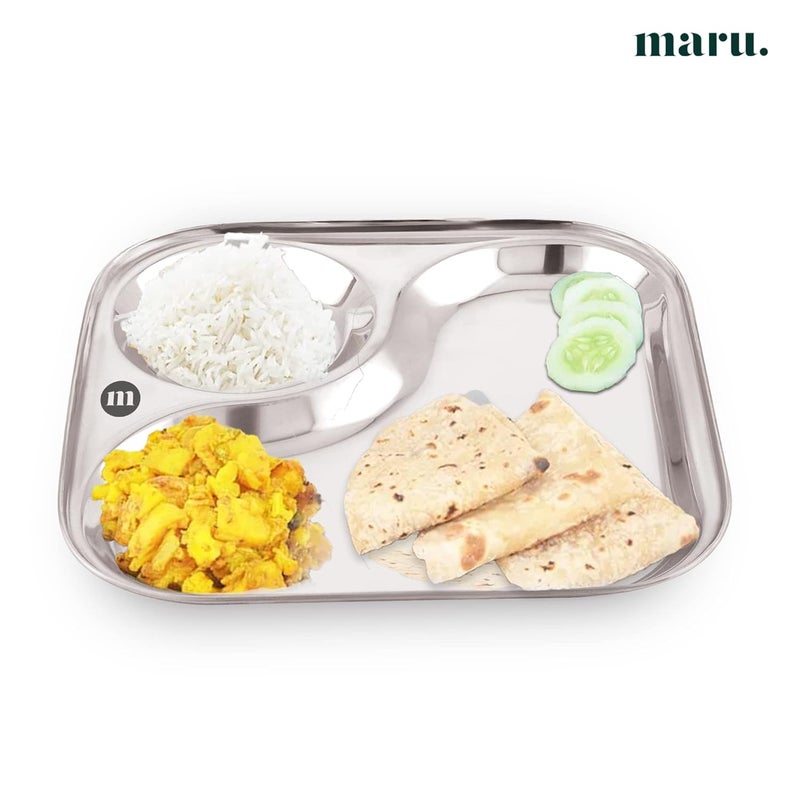 MARU Small Stainless Steel Snacks Plates with Compartments Set of 4 Durable Thali with 2in1 Compartment Section Ideal for Breakfast Snacks Small Meals - Image 2