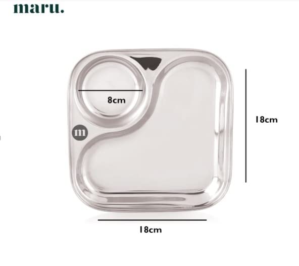 MARU Small Stainless Steel Snacks Plates with Compartments Set of 4 Durable Thali with 2in1 Compartment Section Ideal for Breakfast Snacks Small Meals - Image 3