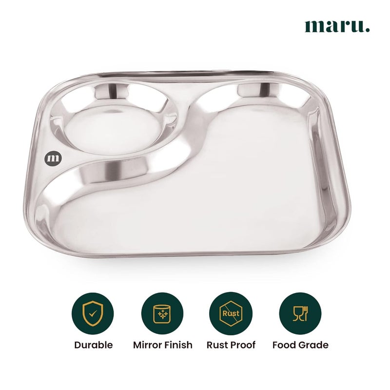 MARU Small Stainless Steel Snacks Plates with Compartments Set of 4 Durable Thali with 2in1 Compartment Section Ideal for Breakfast Snacks Small Meals - Image 5