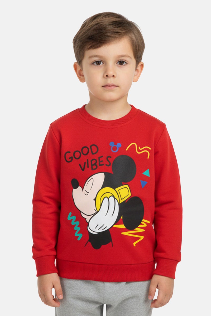 Disney Toddlers Boy Mickey And Friends Graphic Print Long Sleeve Sweatshirt, Red - Image 1