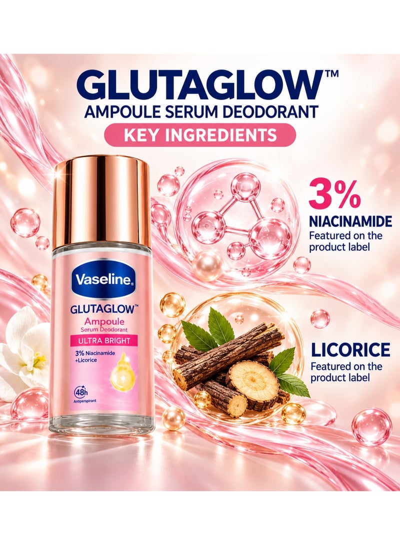 Vaseline GlutaGlow Ampoule Ultra Bright Deodorant Roll-On | Brightening with Niacinamide & Licorice | 48 Hour Sweat Protection - Image 2