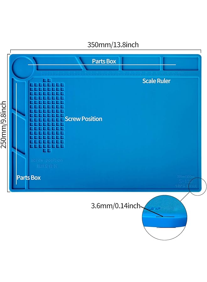 erorex S 130 Insulation Silicone Soldering Mat Repair Mat Heat Resistant Silicone Work Mat 932°F With Scale Ruler And Screw Position For Soldering Cellphone Electronics Repair Size 13.8 X 9.8 Inch  - Image 2