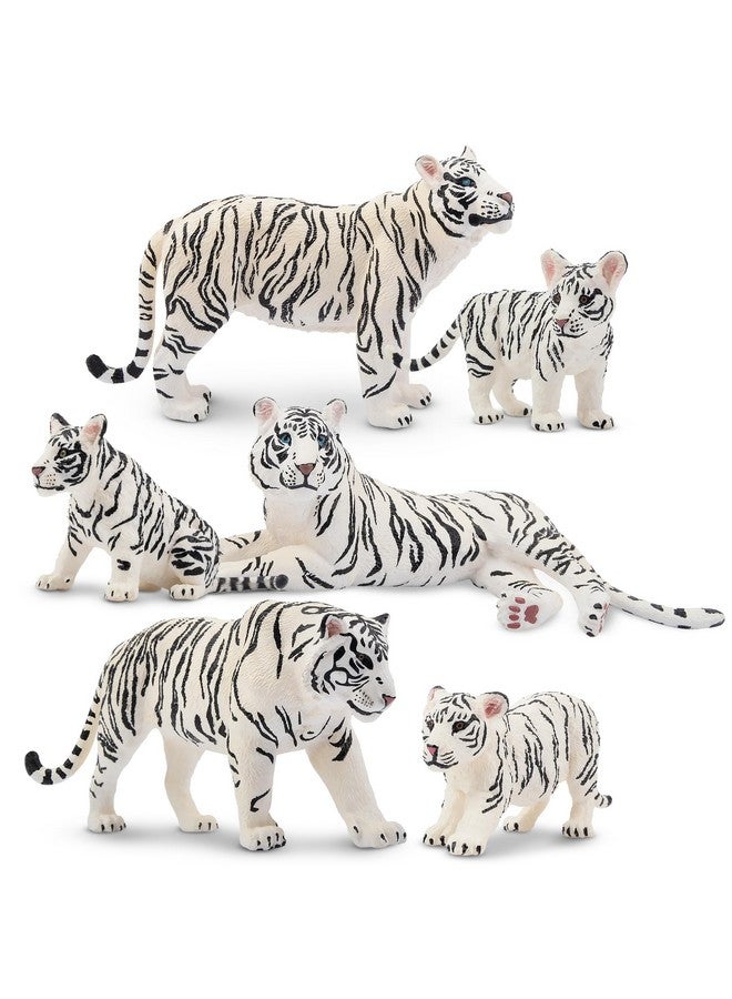 Toymany 6PCS Realistic White Tigers Figurines with Tiger Cubs, 2-6" Jungle Animals Figures Family Set Includes Baby Tigers, Educational Toy Cake Toppers Christmas Birthday Gift for Kids Toddlers - Image 1