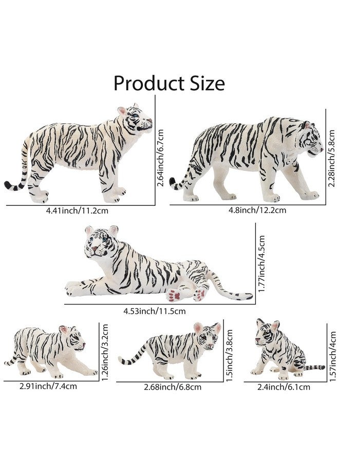 Toymany 6PCS Realistic White Tigers Figurines with Tiger Cubs, 2-6" Jungle Animals Figures Family Set Includes Baby Tigers, Educational Toy Cake Toppers Christmas Birthday Gift for Kids Toddlers - Image 2