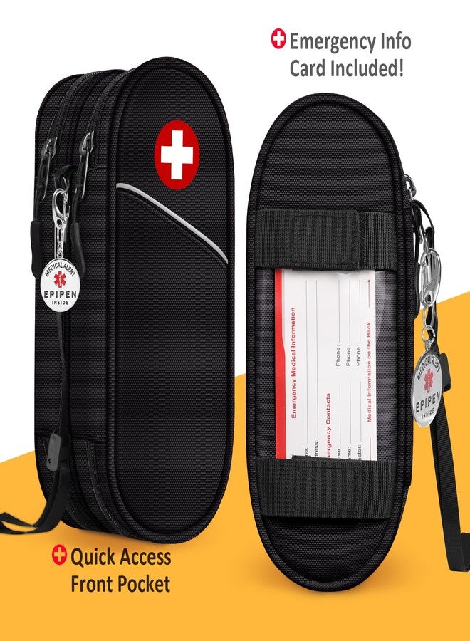 SITHON Double-Layer Epipen Carrying Case with Medical Alert Tag, Travel Medication Organizer Bag Pouch Holds 2 EpiPens, Asthma Inhaler, Anti-Histamine, Auvi-Q, Allergy Medicine Essentials (Black) - Image 3