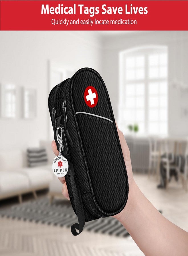 SITHON Double-Layer Epipen Carrying Case with Medical Alert Tag, Travel Medication Organizer Bag Pouch Holds 2 EpiPens, Asthma Inhaler, Anti-Histamine, Auvi-Q, Allergy Medicine Essentials (Black) - Image 5