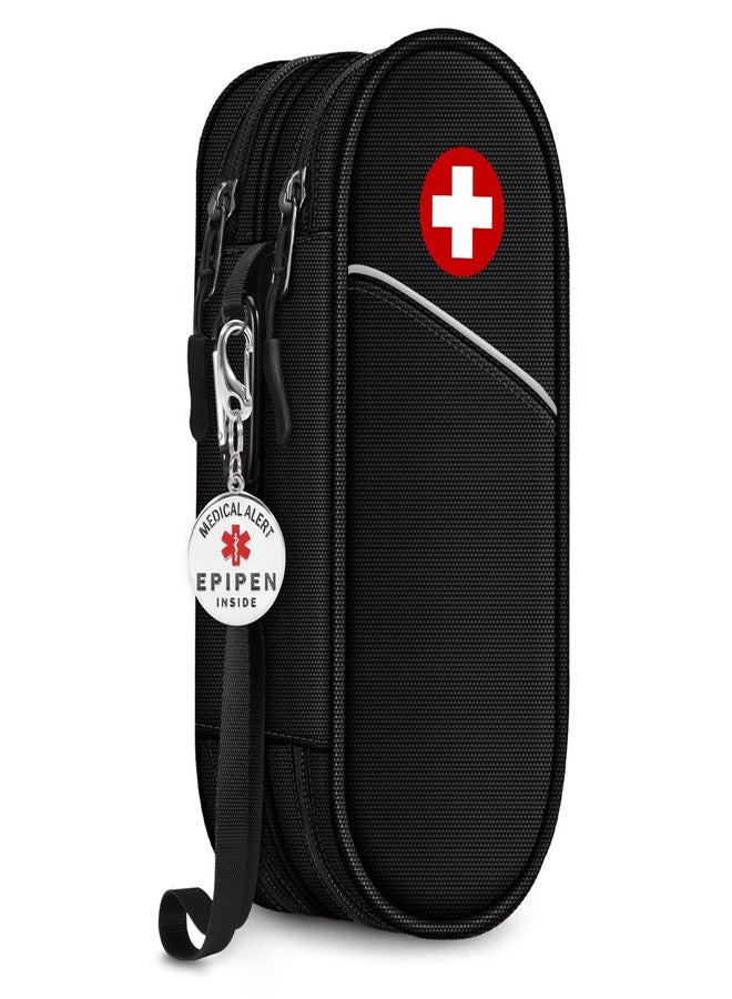 SITHON Double-Layer Epipen Carrying Case with Medical Alert Tag, Travel Medication Organizer Bag Pouch Holds 2 EpiPens, Asthma Inhaler, Anti-Histamine, Auvi-Q, Allergy Medicine Essentials (Black) - Image 1
