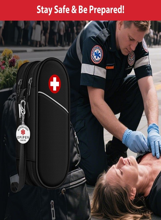 SITHON Double-Layer Epipen Carrying Case with Medical Alert Tag, Travel Medication Organizer Bag Pouch Holds 2 EpiPens, Asthma Inhaler, Anti-Histamine, Auvi-Q, Allergy Medicine Essentials (Black) - Image 4