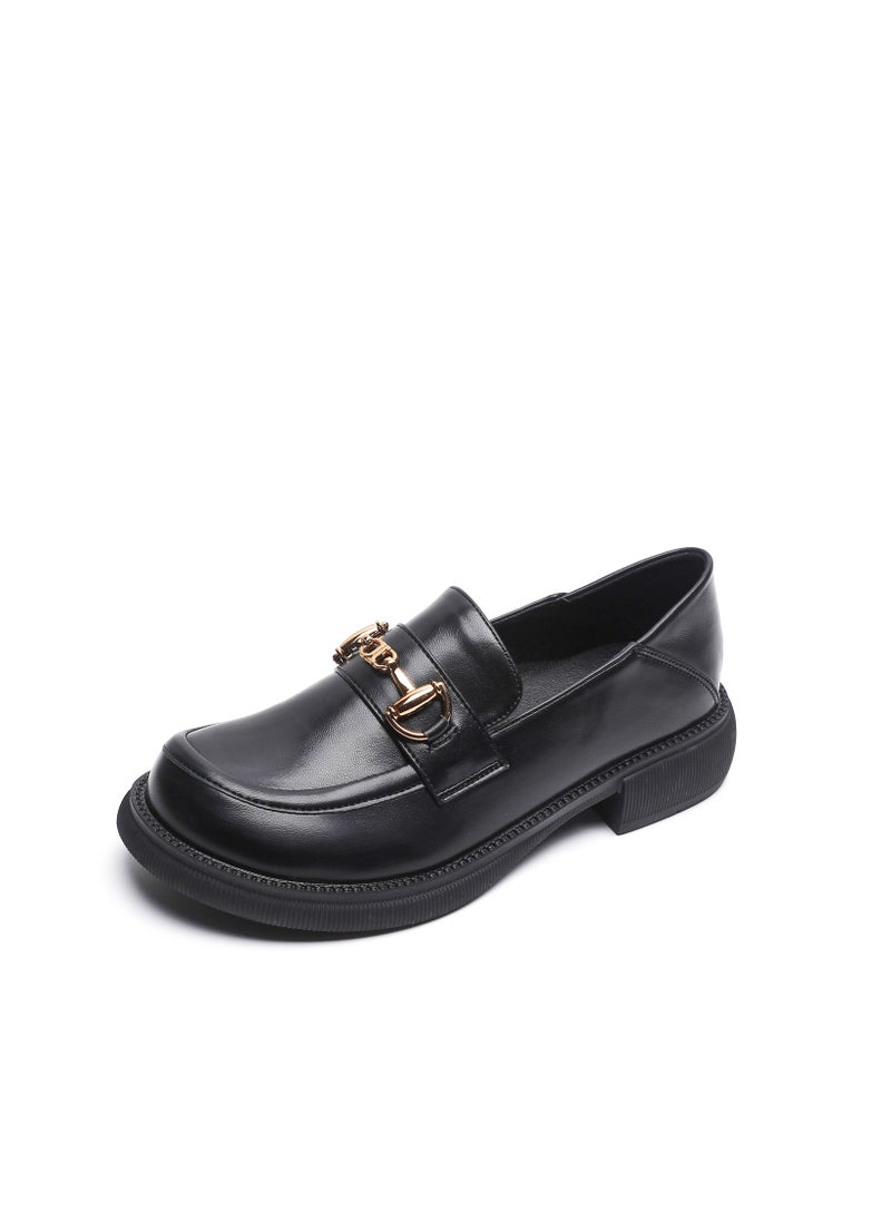 Loquat Preppy Soft Soled Leather Shoes Black 