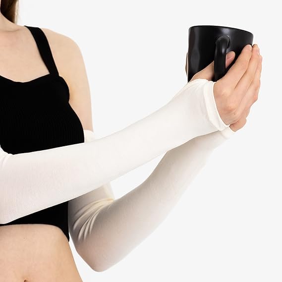 AZARIA Hand Gloves for Sun Protection Arm Sleeves for Men & Women, UPF 50 Arm Cover for Biking, Cricket, Cycling, Golf & Outdoor Sports, Arm Protection Sleeves for Women (White Color - 1 Pair) - Image 5