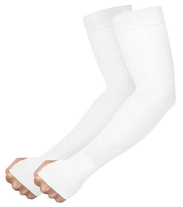AZARIA Hand Gloves for Sun Protection Arm Sleeves for Men & Women, UPF 50 Arm Cover for Biking, Cricket, Cycling, Golf & Outdoor Sports, Arm Protection Sleeves for Women (White Color - 1 Pair) - Image 1