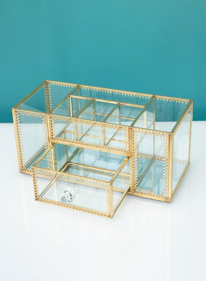 Cosmetics Glass Storage Makeup With Organizer Box gold - Image 1