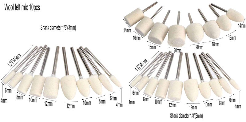 DIY Crafts 6mm 5 Pcs, Bullet-Type Off White Shank Diameter: About 3mm, 10/5 Pcs Wool Felt Mounted Polishing Buffin(6mm 5 Pcs, Bullet-Type Off White Shank Diameter: About 3mm) - Image 2