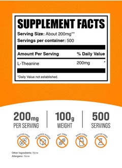 BULKSUPPLEMENTS.COM .com L-Theanine Powder - L-Theanine Supplement, L-Theanine 200mg - Amino Amino Supplement, Pure & Gluten Free, 200mg per Serving, 100g (3.5 oz) (Pack of 1)  - Image 2