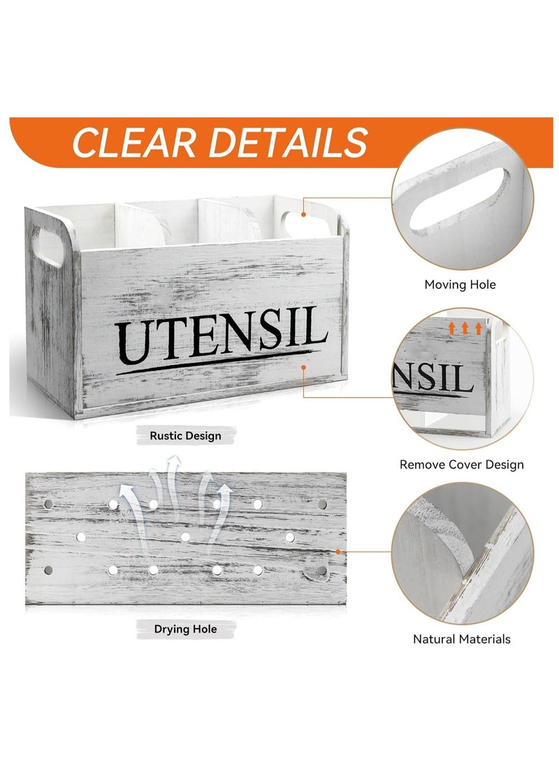 Cozy Nest Rustic Wooden Utensil Holder with 3 Compartments – Large Countertop Kitchen Utensil Organizer for Spatulas, Spoons, Whisks – Farmhouse Style Crock with Removable Cover – Easy to Clean & Drain - Image 5