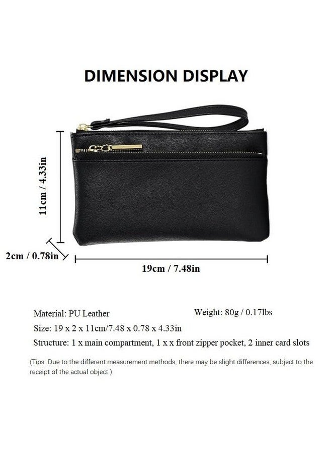 DOB SECHS Black Wristlet Purses for Women Small Leather Handbags Purse with Cell Phone Pocket Slim Envelope Zipper Clutch Wallet Pouch Bags with 3 Card Slots, Black - Image 2