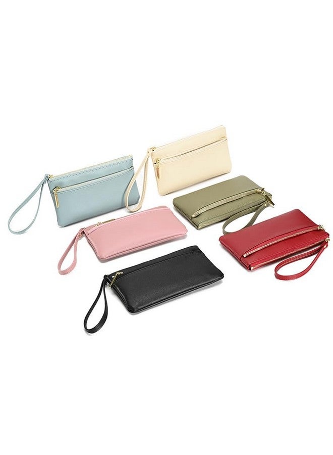 DOB SECHS Black Wristlet Purses for Women Small Leather Handbags Purse with Cell Phone Pocket Slim Envelope Zipper Clutch Wallet Pouch Bags with 3 Card Slots, Black - Image 1