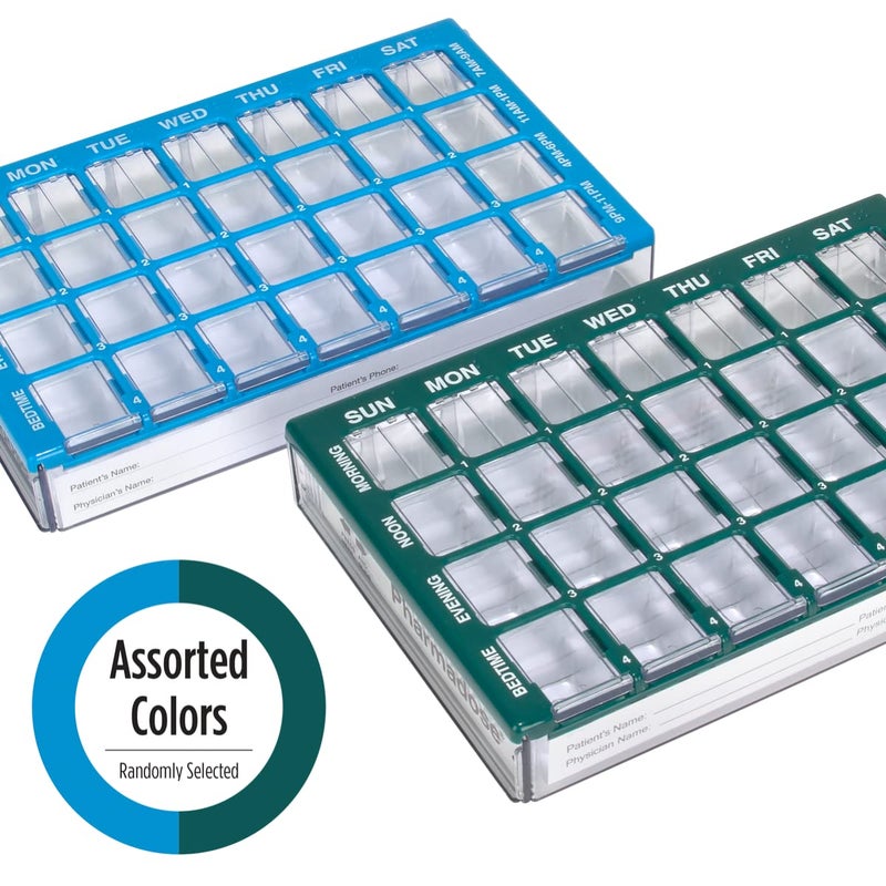 Ezy Dose Weekly (7-Day) Pill Case, Medicine Planner, Vitamin Organizer Box, Small Compartments with Easy Fill Tray, 4 Times a Day, Clear Lids, Color May Vary, BPA Free - Image 4