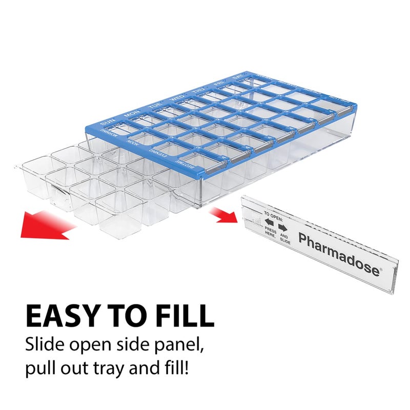 Ezy Dose Weekly (7-Day) Pill Case, Medicine Planner, Vitamin Organizer Box, Small Compartments with Easy Fill Tray, 4 Times a Day, Clear Lids, Color May Vary, BPA Free - Image 5