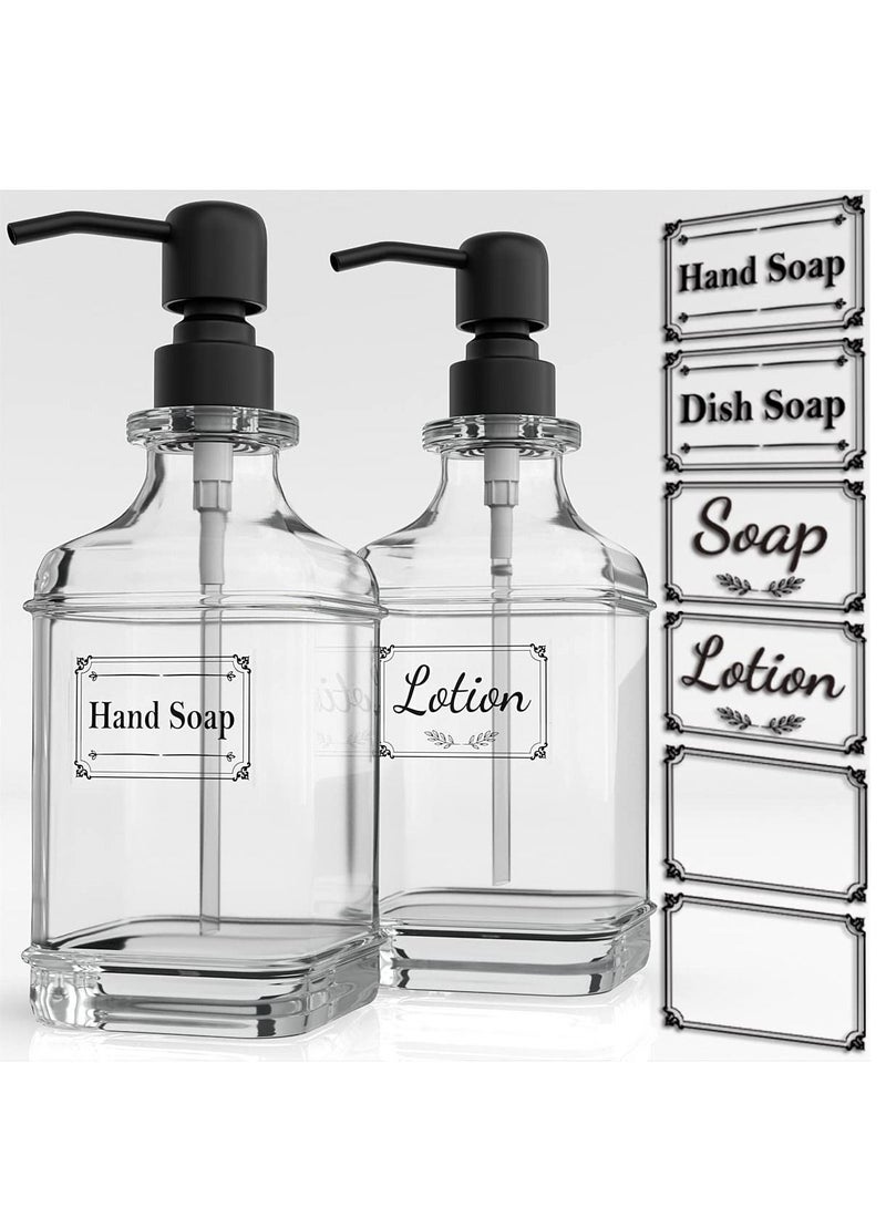 Y&D Soap Dispenser - 2 Pack, 18 Oz Antique Design Thick Glass Hand Dispensers, Refillable with 10Pcs Clear Stickers, Premium Kitchen & Bathroom Black - Image 1
